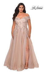 La Femme Embroidered Plus-Size Formal Ball Gown