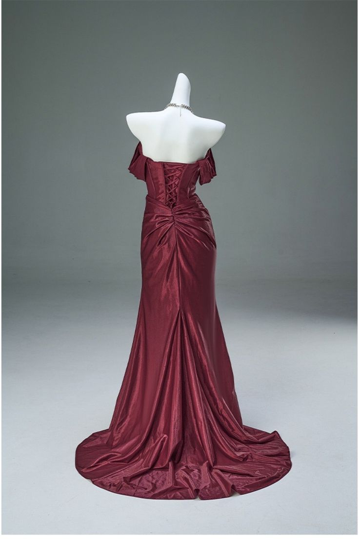 Elegant Pleated Satin Formal Mermaid Evening Dress,Fahsion Graudation Prom Dresses With Off-The-Shoulder N1870