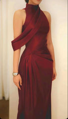 Classy Prom Dresses Inspiration A line High Neck Wine Red Burgundy Satin Long Semi Formal Dance Grad Prom Dress For Teens High Schools AB1969