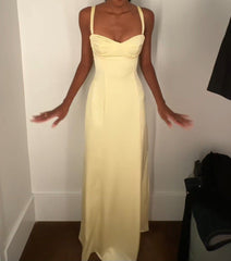 Charming A line Spaghetti Straps Chiffon Yellow Sleeveless Formal For Black Women Girls Teens Prom Dresses N2312