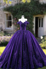 Chic Ball Gown Off The Shoulder Grape Sequins Long Formal Fancy Prom Evening Dress Dinner Outfits Party Gowns For Teens Girls AB2160