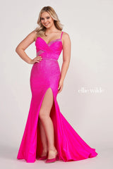 Ellie Wilde EW34039 Long Beaded Slit Formal Prom Dress