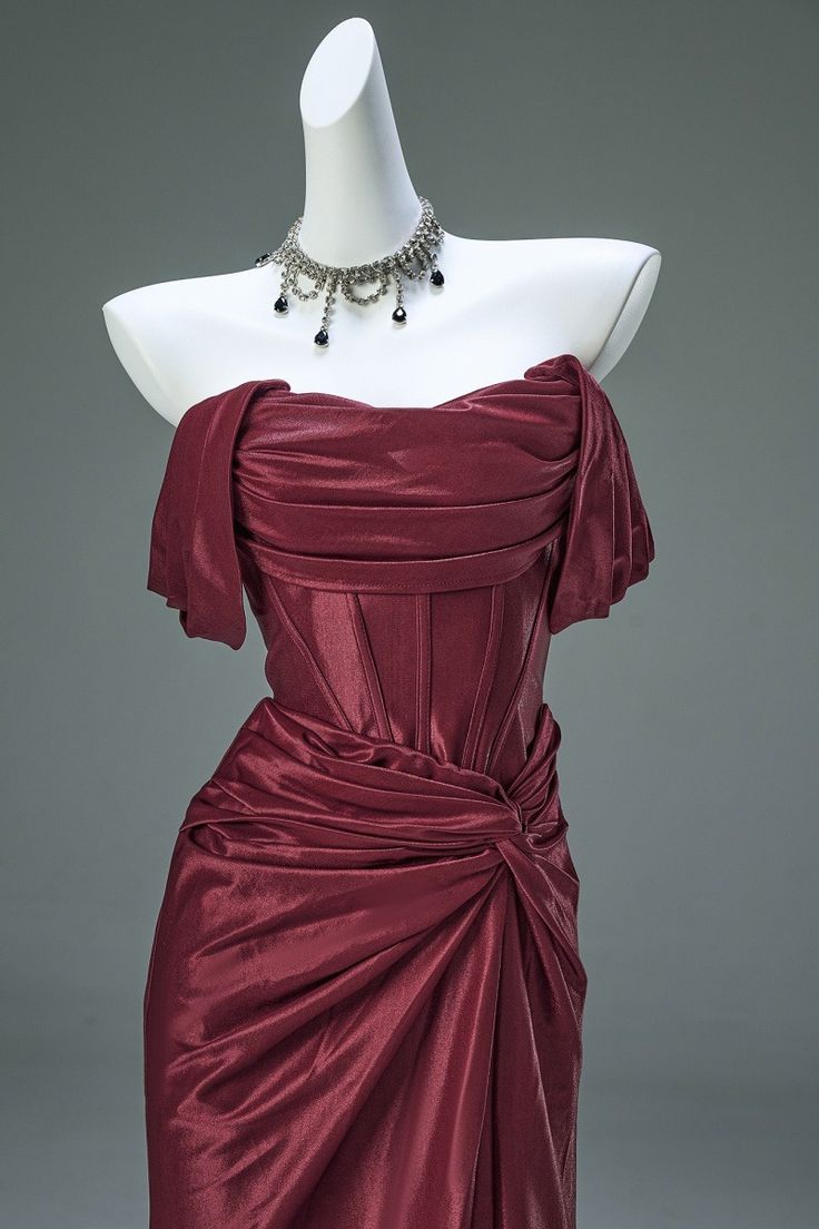 Elegant Pleated Satin Formal Mermaid Evening Dress,Fahsion Graudation Prom Dresses With Off-The-Shoulder N1870