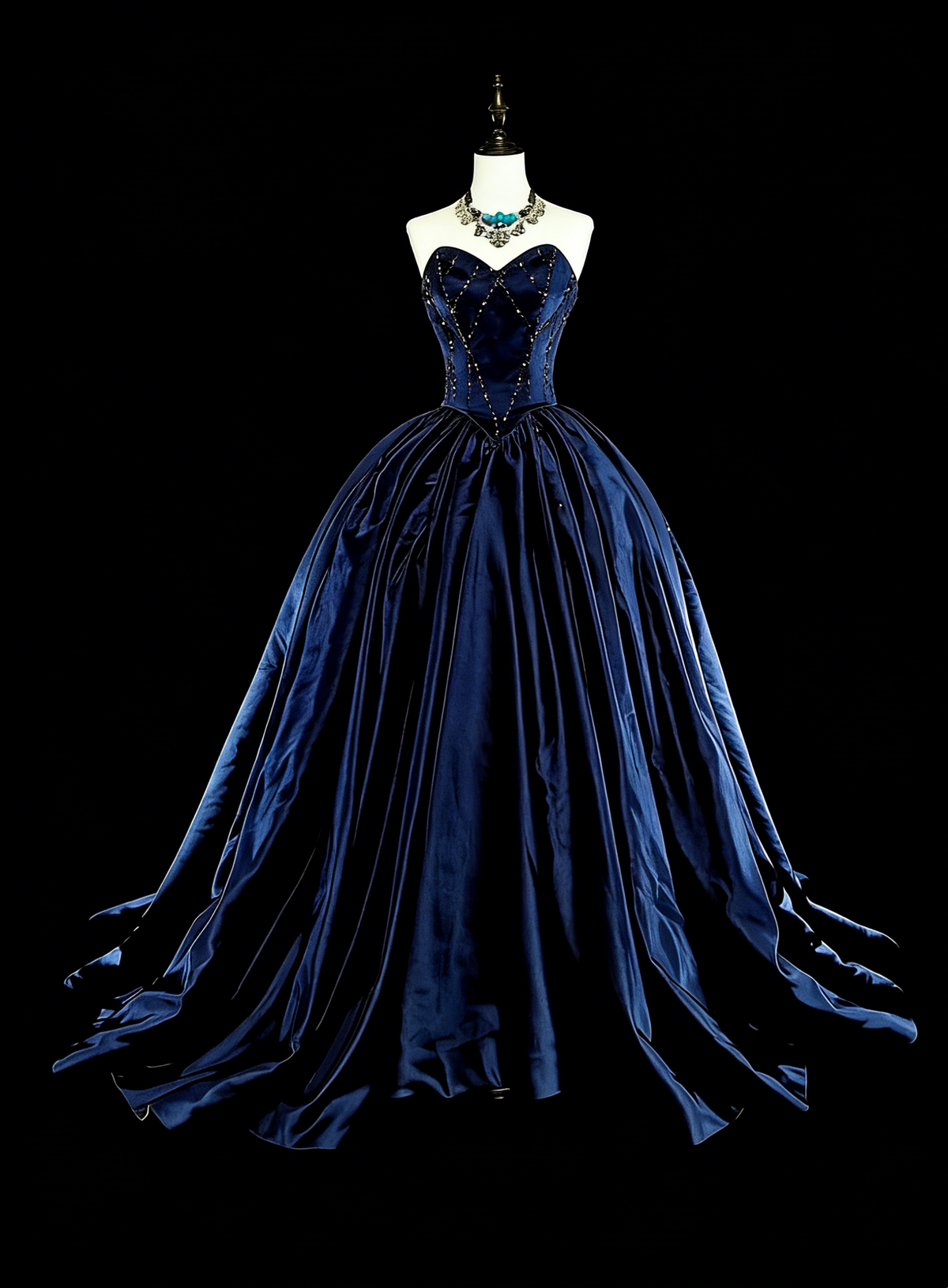 Vintage Ball Gown Sweetheart Navy Blue Tulle 80s Evening Gowns Formal Birthday Dress Long Prom Dresses N1755
