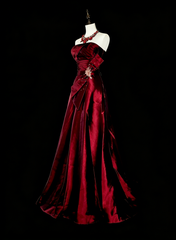 Vintage Prom Aesthetic Dresses A line Strapless Burgundy Satin With Beading Long Formal Dress N3065
