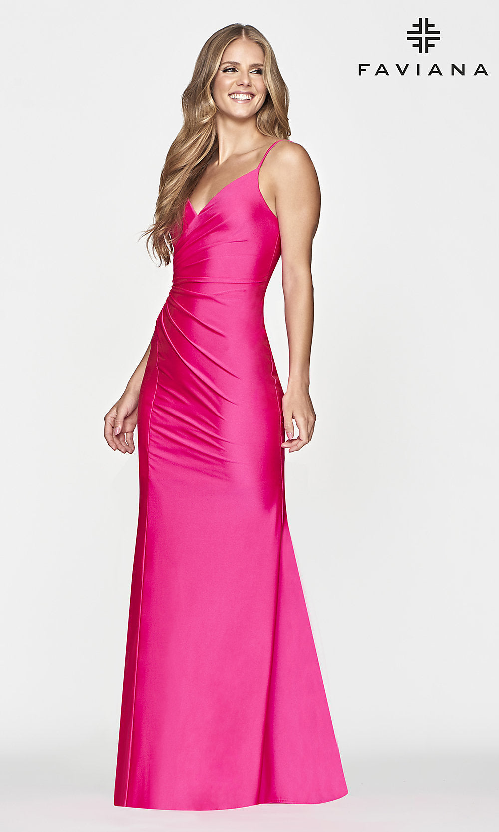 Lace-Up-Back Faviana Hot Pink Long Prom Dress