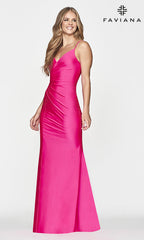 Lace-Up-Back Faviana Hot Pink Long Prom Dress