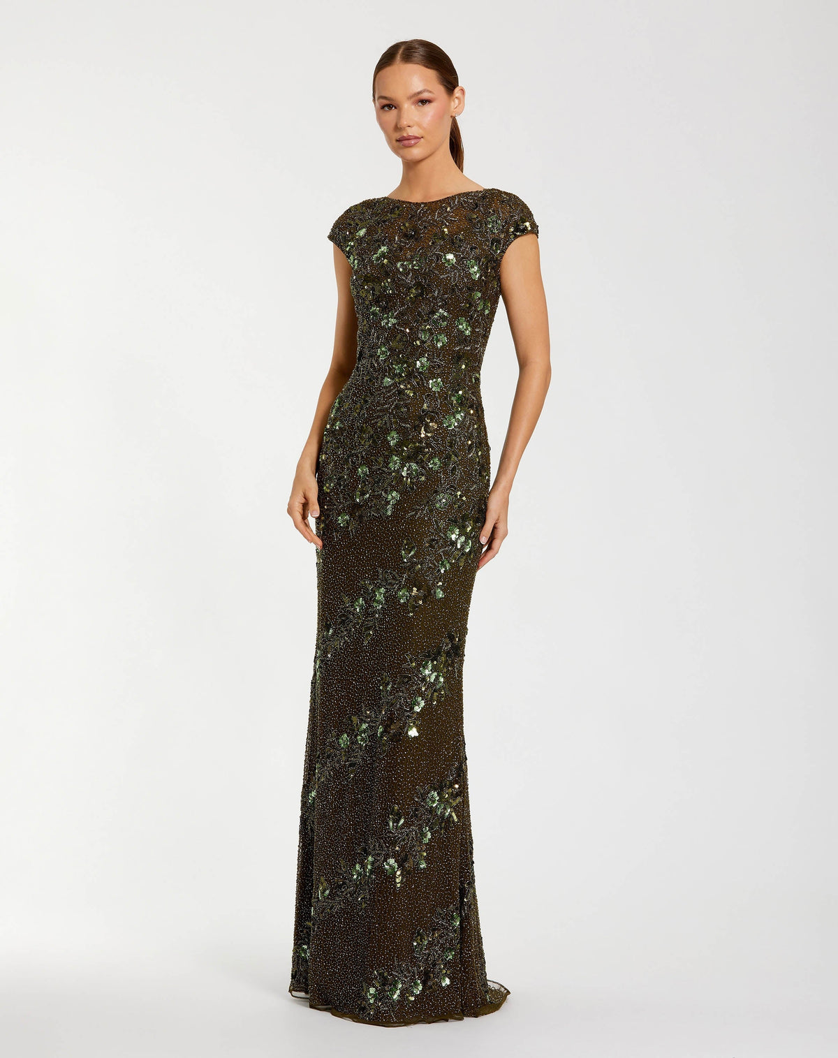 Long Cap Sleeve Fitted Formal Dress Fitted Silhouette Mac Duggal 5500