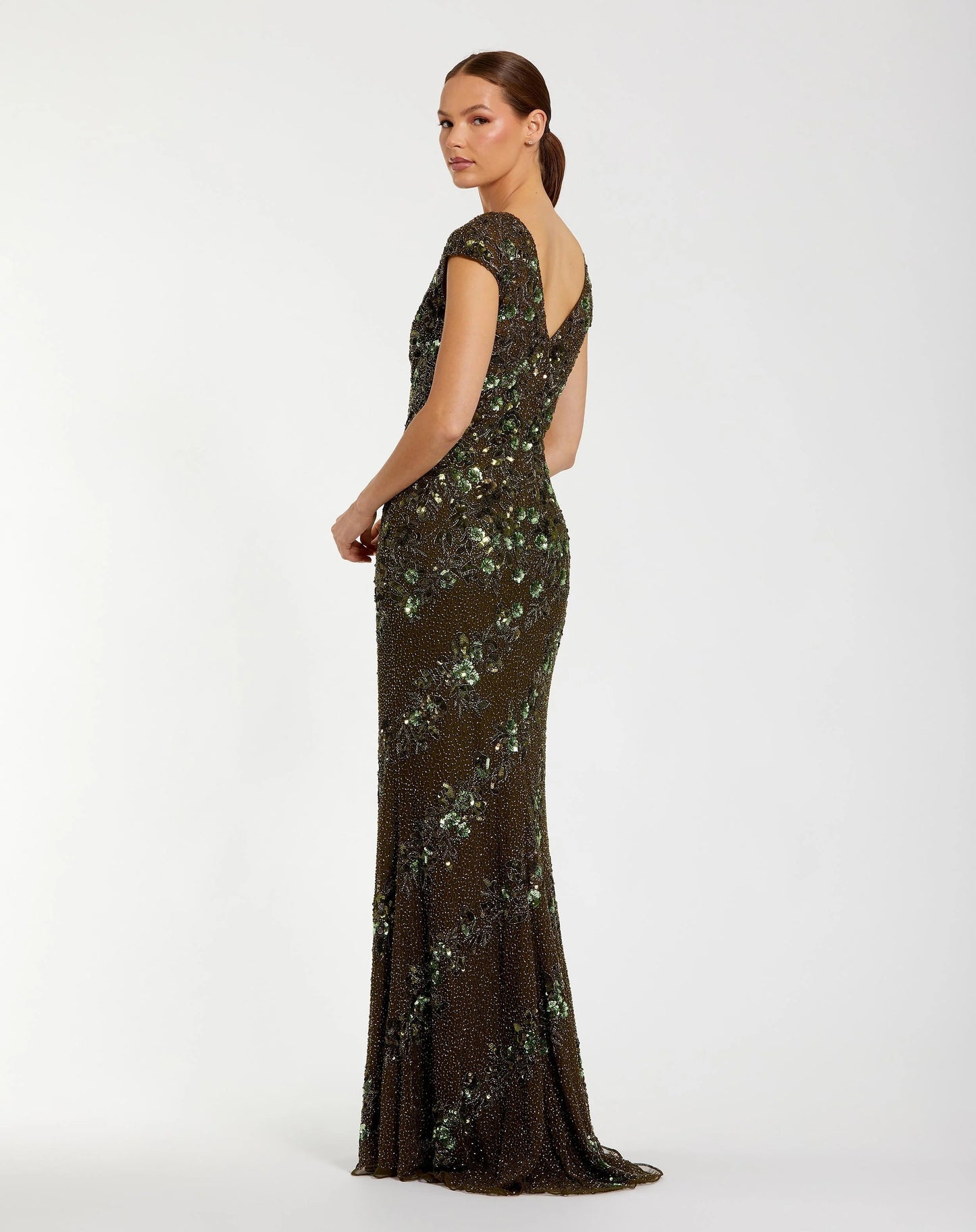 Long Cap Sleeve Fitted Formal Dress Fitted Silhouette Mac Duggal 5500