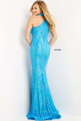 Jovani 08338 One Shoulder Choker Long Prom Dress
