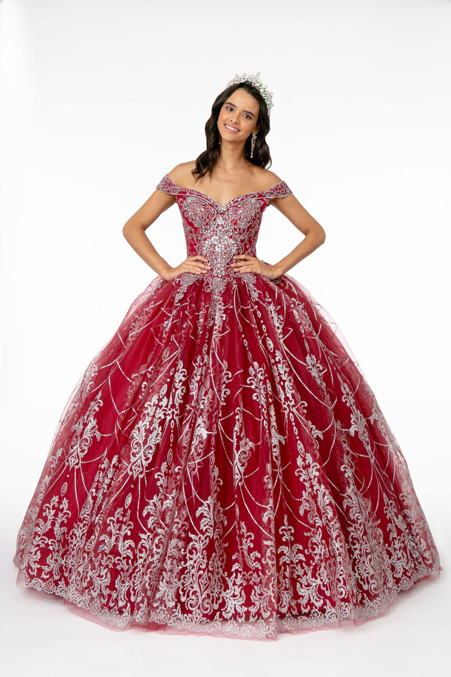 Long Glitter Mesh Quinceanera Dress