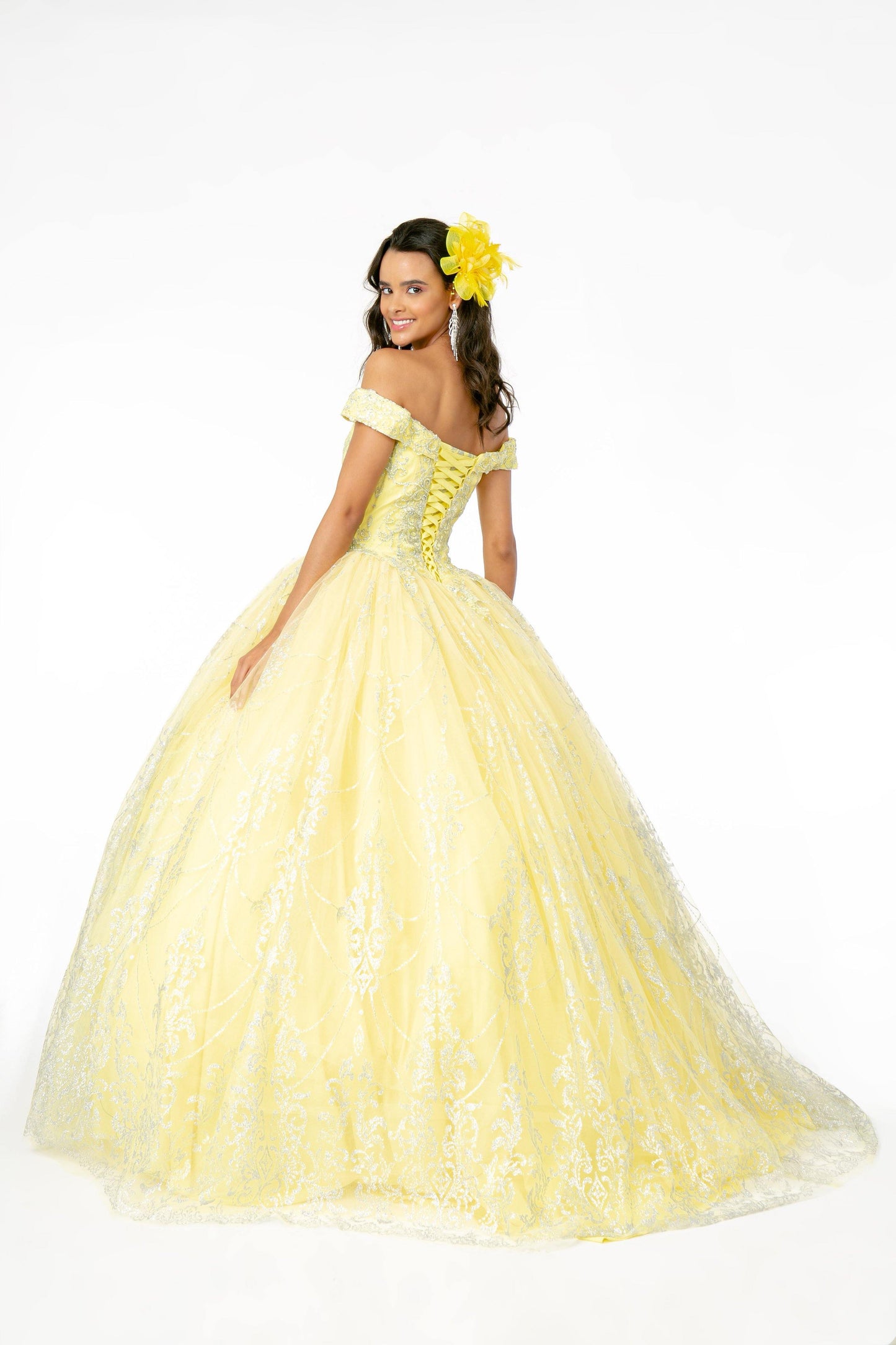 Long Glitter Mesh Quinceanera Dress