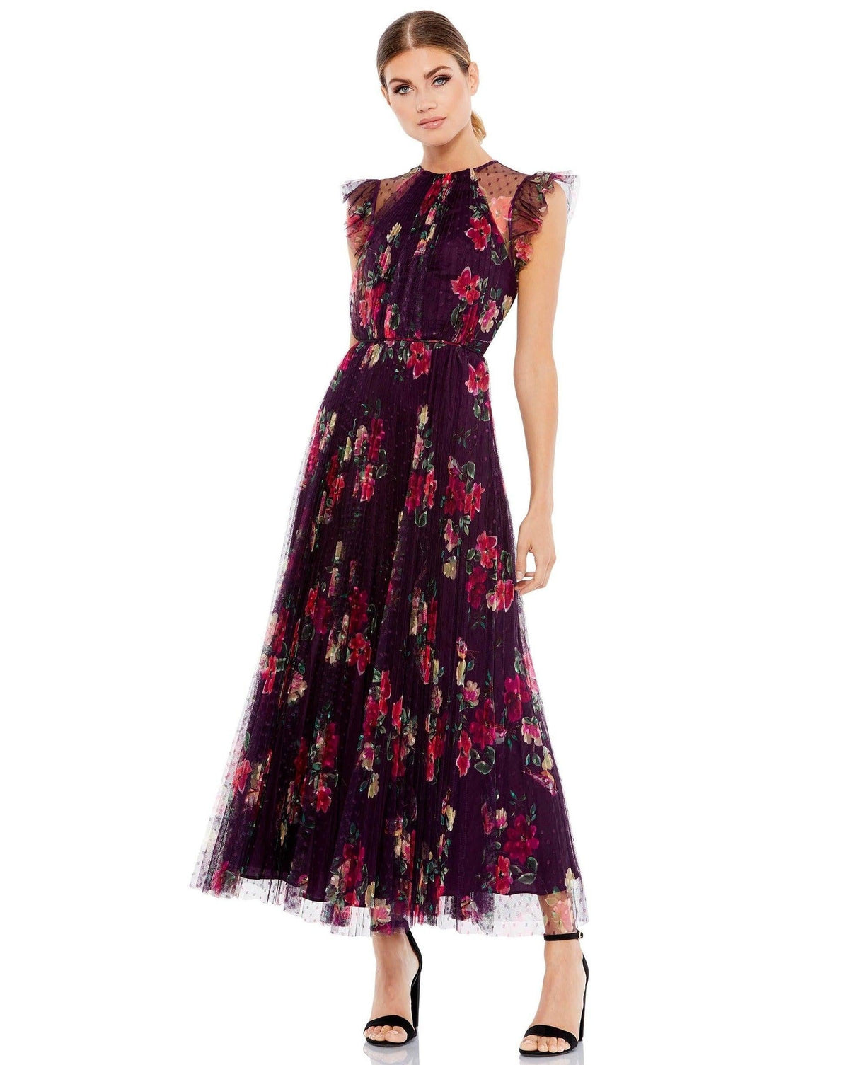 Floral Print Cap Sleeve Midi Dress Floral Print Mac Duggal 2143