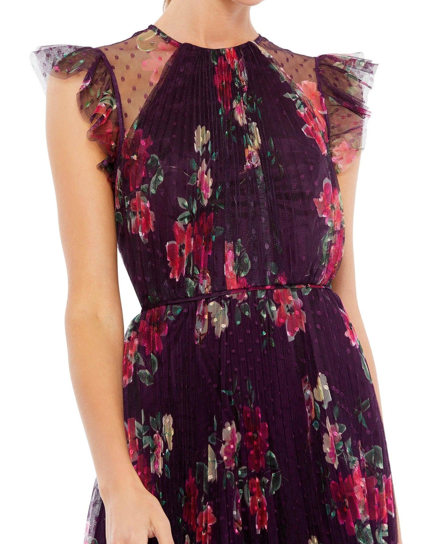 Floral Print Cap Sleeve Midi Dress Floral Print Mac Duggal 2143