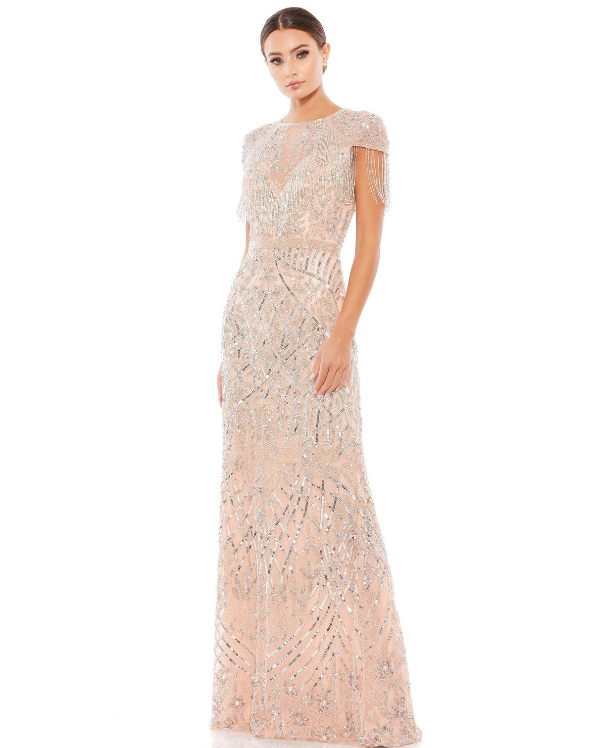 Long Formal Beaded Fringe Dress Beaded Fringe Detail Mac Duggal 4715