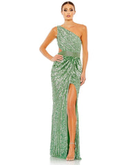 Long Formal One Shoulder Prom Gown One Shoulder Detail Mac Duggal 5687