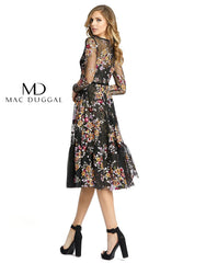 Long Sleeve Floral Cocktail Dress Floral Detail Mac Duggal 67499