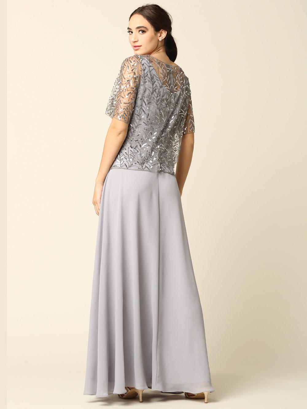 Mother of the Bride Beaded Long Formal Chiffon Gown
