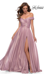 Long Pink Metallic A-Line La Femme Prom Dress