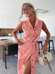 Sierra Serenade Denim Maxi Dress - pink