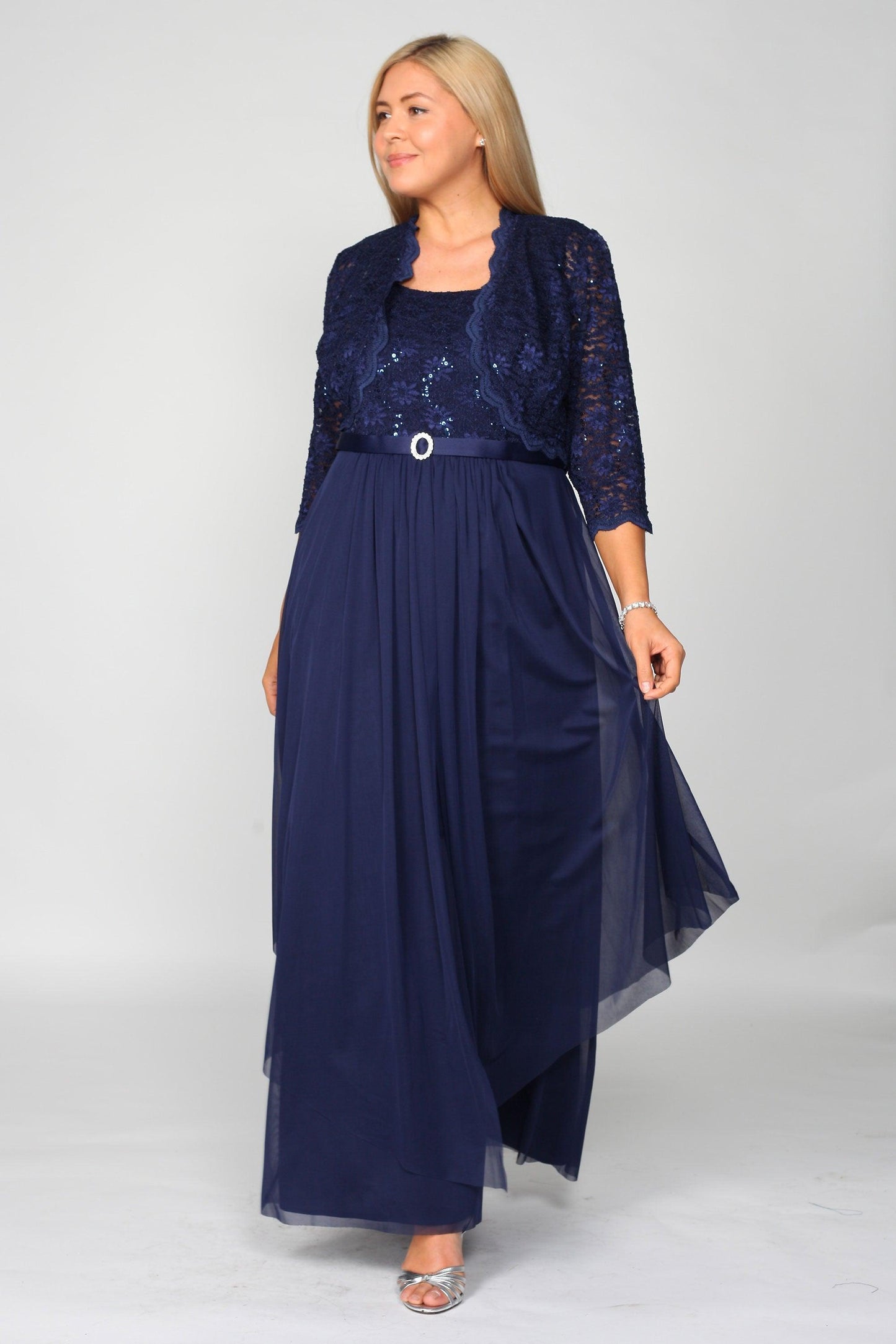 R&M Richards 7300W Plus Size Long Mother of the Bride Formal Jacket Dress