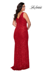 La Femme Sequin-Lace Long Plus-Size Formal Dress