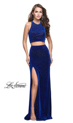 Open-Back Two-Piece Beaded Velvet Prom Dress