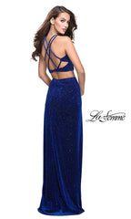 Open-Back Two-Piece Beaded Velvet Prom Dress