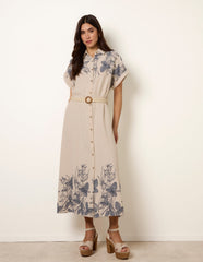 Printed Linen Belted Dress